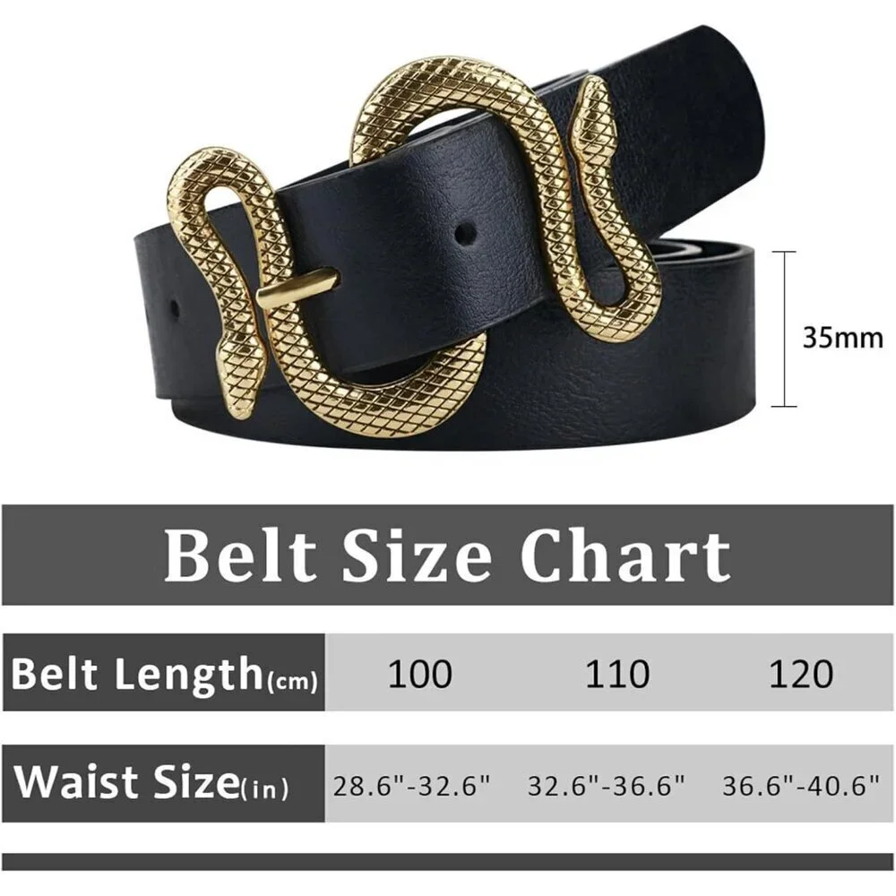 Women's Black Fashion Leather Belt For Dress With Snake Shape Buckle